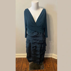 Adrianna Papell Teal Long Sleeve Layered Dress